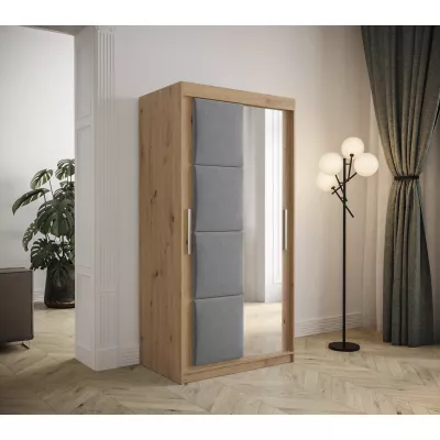 Šatní skříň s posuvnými dveřmi 100 cm TALIA - dub artisan / šedá
