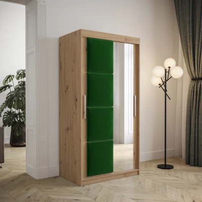 Šatní skříň s posuvnými dveřmi 100 cm TALIA - dub artisan / zelená