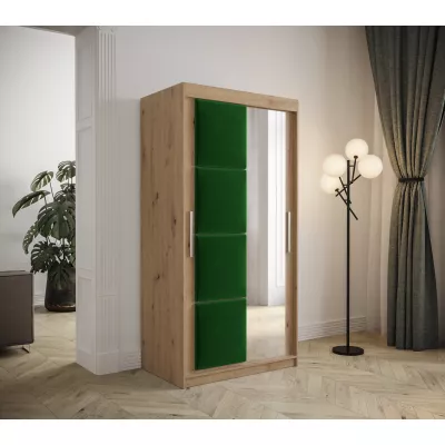 Šatní skříň s posuvnými dveřmi 100 cm TALIA - dub artisan / zelená