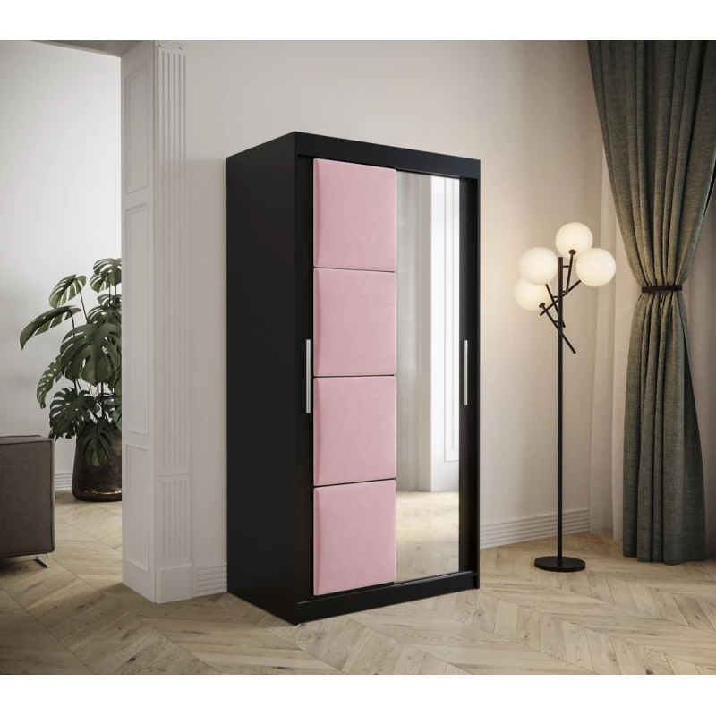 Šatní skříň s posuvnými dveřmi 100 cm TALIA - černá / růžová