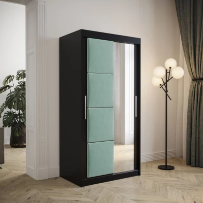 Šatní skříň s posuvnými dveřmi 100 cm TALIA - černá / tyrkysová