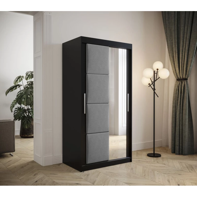 Šatní skříň s posuvnými dveřmi 100 cm TALIA - černá / šedá