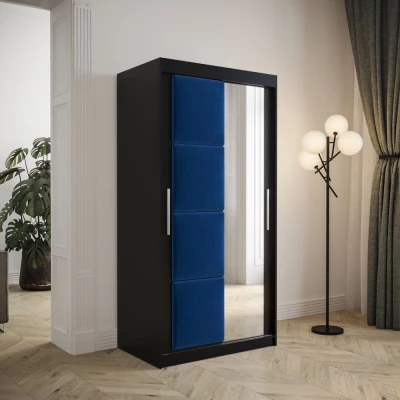 Šatní skříň s posuvnými dveřmi 100 cm TALIA - černá / modrá