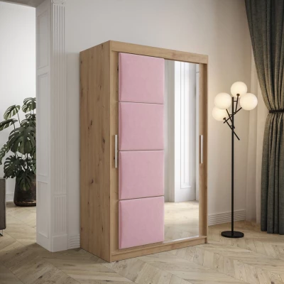 Šatní skříň s posuvnými dveřmi 120 cm TALIA - dub artisan / růžová