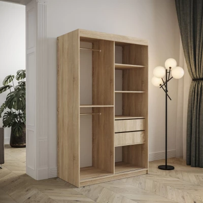 Šatní skříň s posuvnými dveřmi 120 cm TALIA - dub artisan / růžová