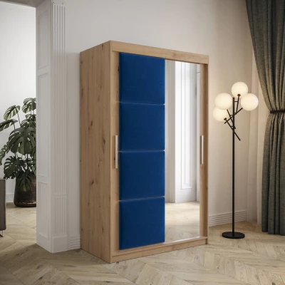 Šatní skříň s posuvnými dveřmi 120 cm TALIA - dub artisan / modrá