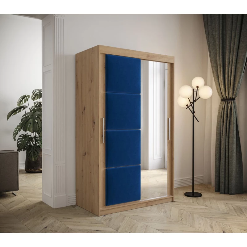 Šatní skříň s posuvnými dveřmi 120 cm TALIA - dub artisan / modrá