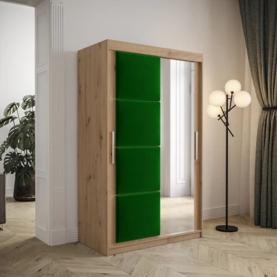 Šatní skříň s posuvnými dveřmi 120 cm TALIA - dub artisan / zelená