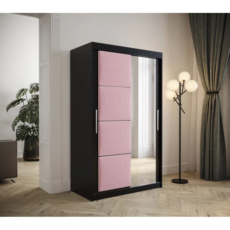 Šatní skříň s posuvnými dveřmi 120 cm TALIA - černá / růžová