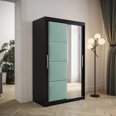 Šatní skříň s posuvnými dveřmi 120 cm TALIA - černá / tyrkysová