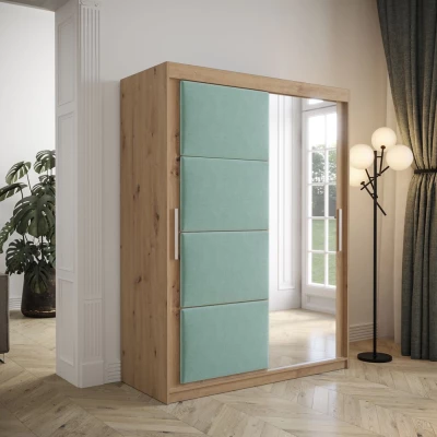 Šatní skříň s posuvnými dveřmi 150 cm TALIA - dub artisan / tyrkysová