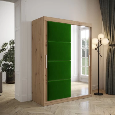 Šatní skříň s posuvnými dveřmi 150 cm TALIA - dub artisan / zelená