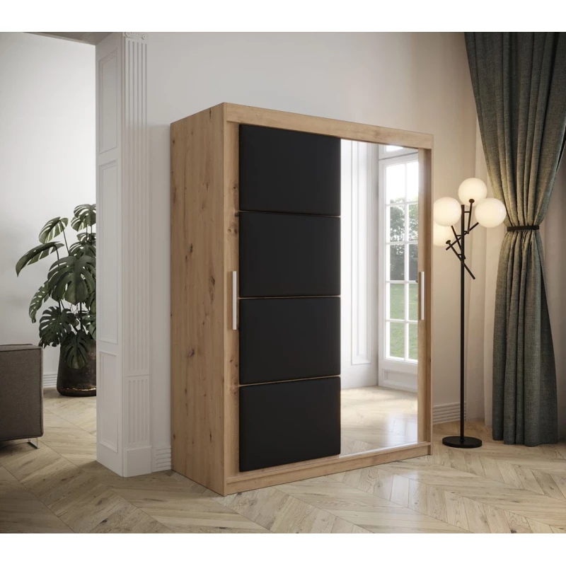 Šatní skříň s posuvnými dveřmi 150 cm TALIA - dub artisan / černá