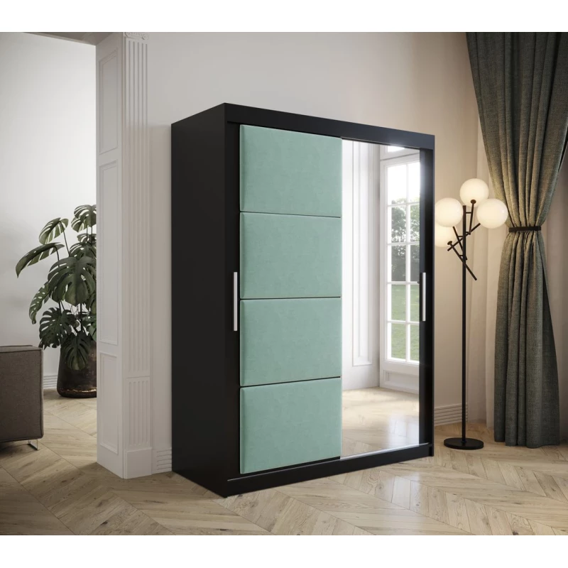 Šatní skříň s posuvnými dveřmi 150 cm TALIA - černá / tyrkysová