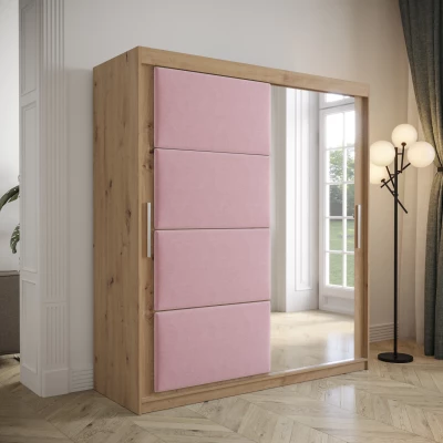Šatní skříň s posuvnými dveřmi 180 cm TALIA - dub artisan / růžová