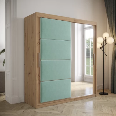 Šatní skříň s posuvnými dveřmi 180 cm TALIA - dub artisan / tyrkysová