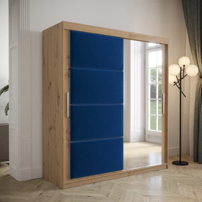 Šatní skříň s posuvnými dveřmi 180 cm TALIA - dub artisan / modrá