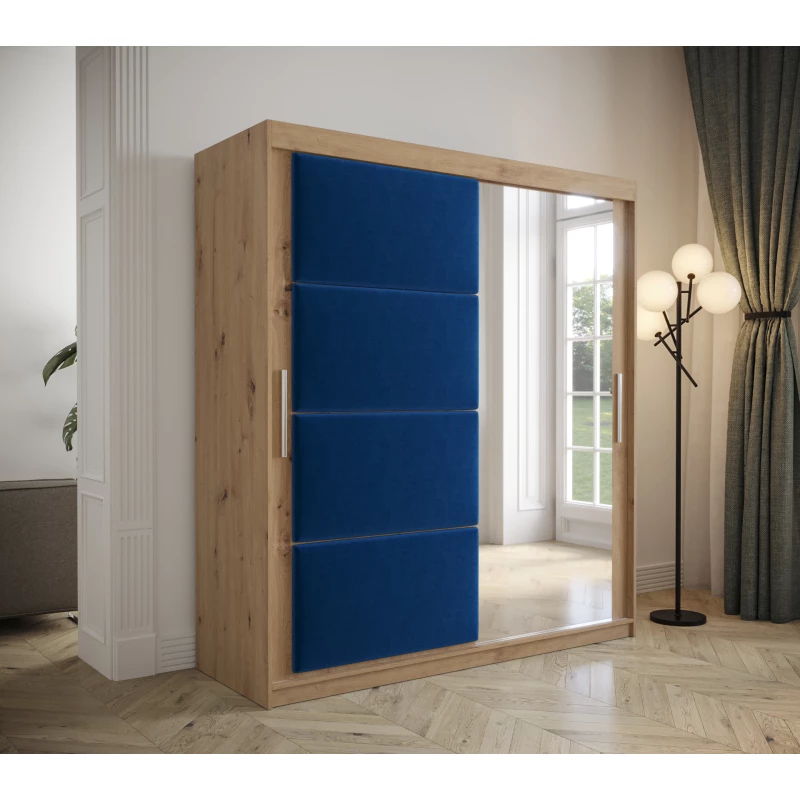 Šatní skříň s posuvnými dveřmi 180 cm TALIA - dub artisan / modrá