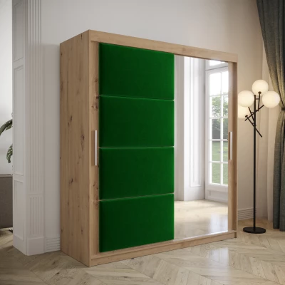 Šatní skříň s posuvnými dveřmi 180 cm TALIA - dub artisan / zelená