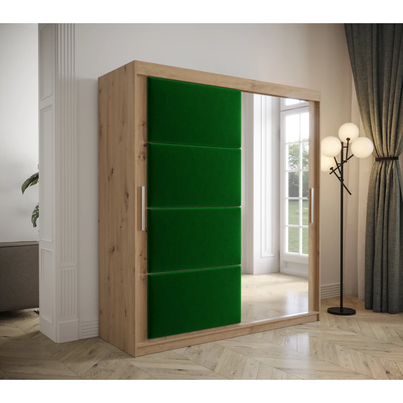 Šatní skříň s posuvnými dveřmi 180 cm TALIA - dub artisan / zelená