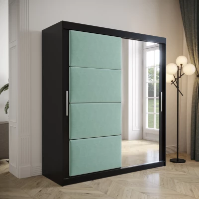 Šatní skříň s posuvnými dveřmi 180 cm TALIA - černá / tyrkysová