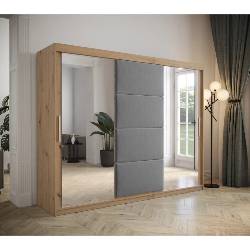 Šatní skříň s posuvnými dveřmi 250 cm TALIA - dub artisan / šedá