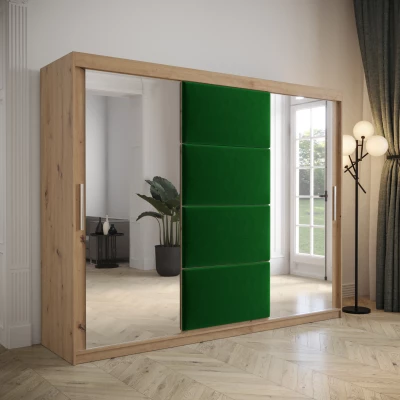 Šatní skříň s posuvnými dveřmi 250 cm TALIA - dub artisan / zelená
