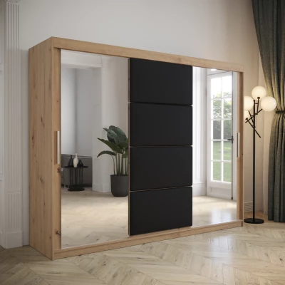 Šatní skříň s posuvnými dveřmi 250 cm TALIA - dub artisan / černá