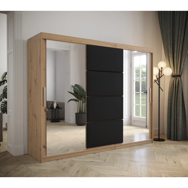 Šatní skříň s posuvnými dveřmi 250 cm TALIA - dub artisan / černá