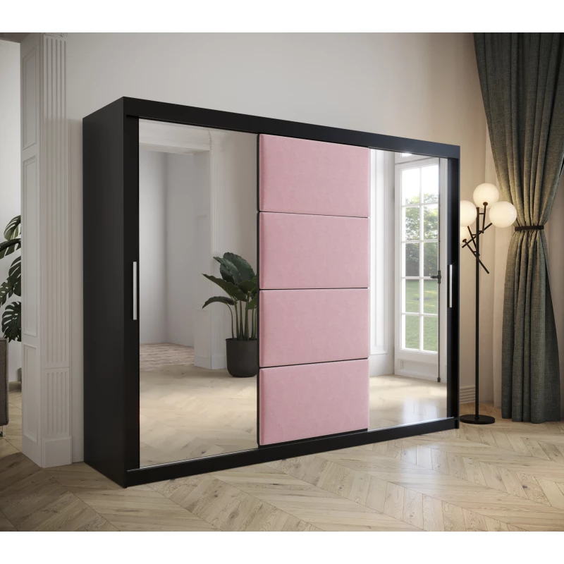 Šatní skříň s posuvnými dveřmi 250 cm TALIA - černá / růžová