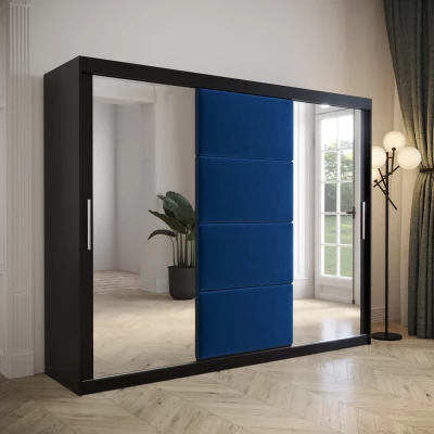 Šatní skříň s posuvnými dveřmi 250 cm TALIA - černá / modrá