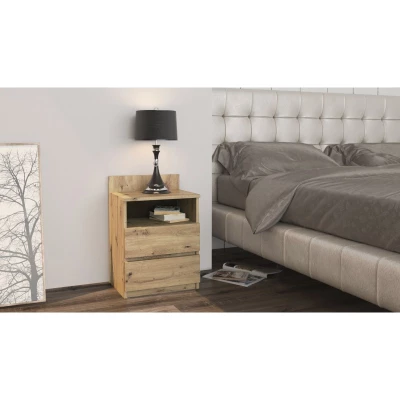 Noční stolek se zásuvkami a poličkou TAAVI - dub artisan