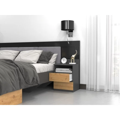 Noční stolek se zásuvkami a poličkou TAAVI - dub artisan / antracitový