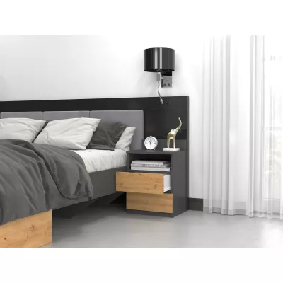 Noční stolek se zásuvkami a poličkou TAAVI - dub artisan / antracitový