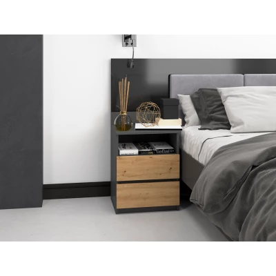 Noční stolek se zásuvkami a poličkou TAAVI - dub artisan / antracitový