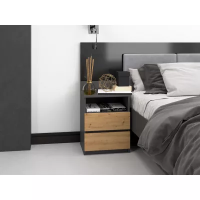 Noční stolek se zásuvkami a poličkou TAAVI - dub artisan / antracitový