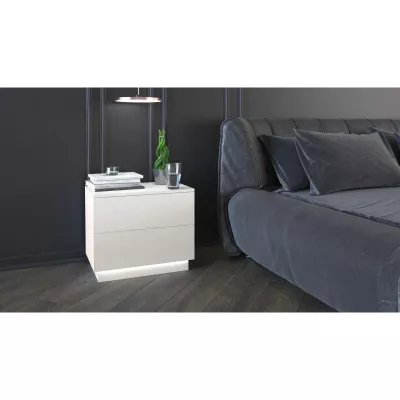 Noční stolek GILBE - matný bílý + LED osvětlení ZDARMA