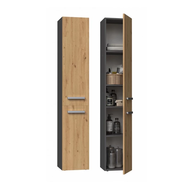 Vysoká koupelnová skříňka ATSO - dub artisan / antracitová