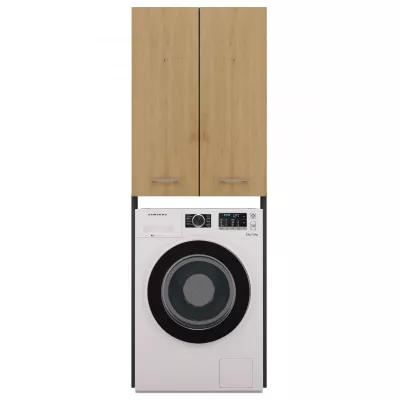 Vysoká koupelnová skříňka nad pračku MARGO 2 - dub artisan / antracitová