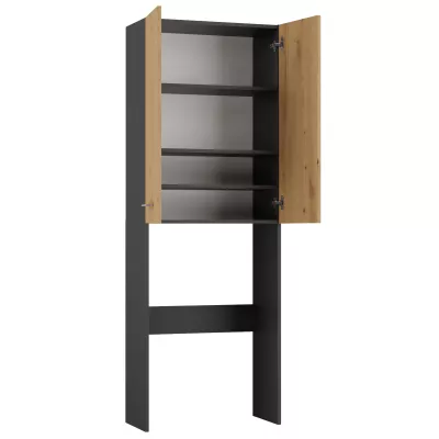 Vysoká koupelnová skříňka nad pračku MARGO 2 - dub artisan / antracitová