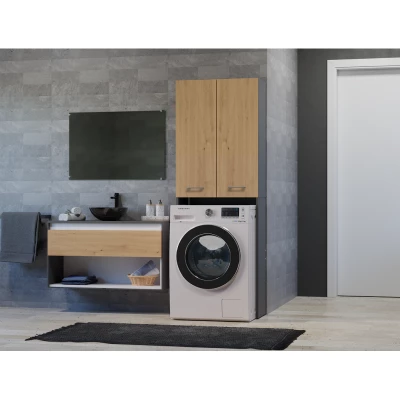 Vysoká koupelnová skříňka nad pračku MARGO 2 - dub artisan / antracitová