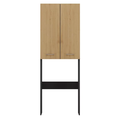 Vysoká koupelnová skříňka nad pračku MARGO 2 - dub artisan / antracitová