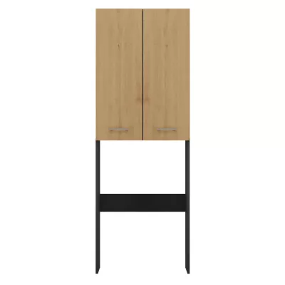 Vysoká koupelnová skříňka nad pračku MARGO 2 - dub artisan / antracitová