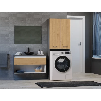 Vysoká koupelnová skříňka nad pračku MARGO 2 - dub artisan / antracitová