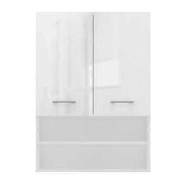 Horní koupelnová skříňka s poličkami MARGO - lesklá bílá