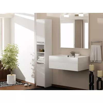 Vysoká koupelnová skříňka s poličkami MARGO - matná bílá