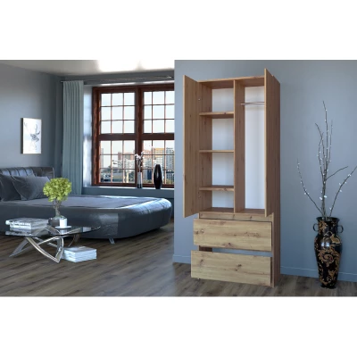 Šatní skříň 90 cm s šuplíky TAAVI - dub artisan