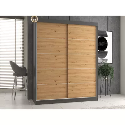 Šatní skříň 160 cm s posuvnými dveřmi RANNO 5 - dub artisan / antracitová