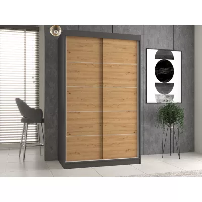 Šatní skříň 120 cm s posuvnými dveřmi RANNO 2 - dub artisan / antracitová