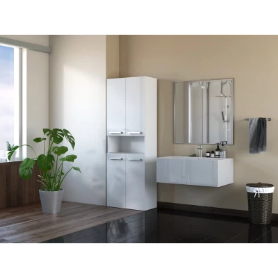Koupelnová skříňka s poličkou VALDUR 3 - lesklá bílá